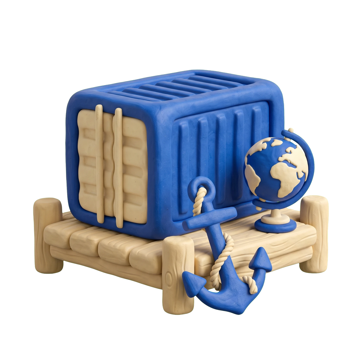 Import export company illustration in blue and ivory clay