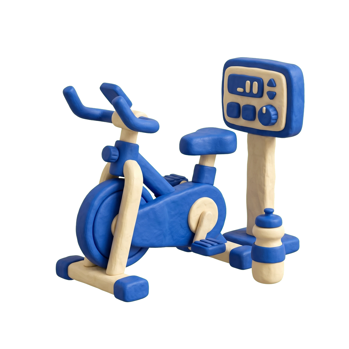 Indoor cycling illustration in blue and ivory clay