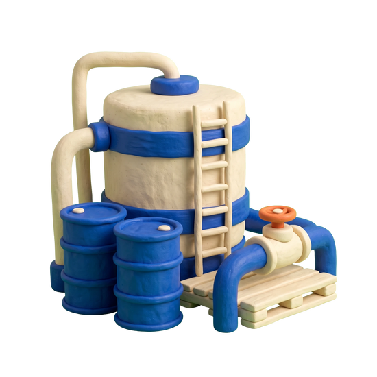 Industrial chemicals wholesaler illustration in blue and ivory clay