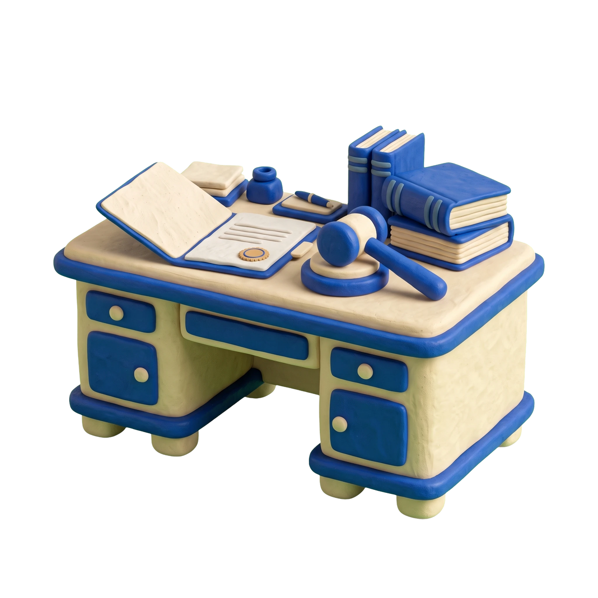 Insurance attorney illustration in blue and ivory clay