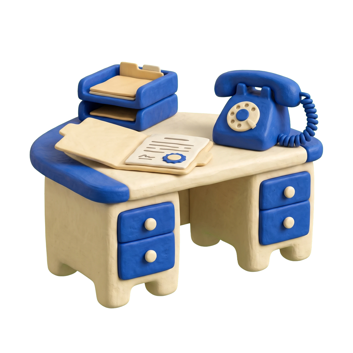 Insurance broker illustration in blue and ivory clay