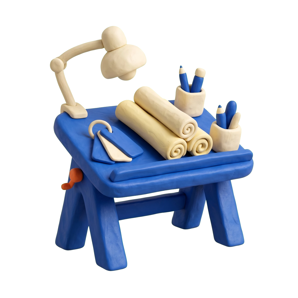 Interior Decorator illustration in blue and ivory clay