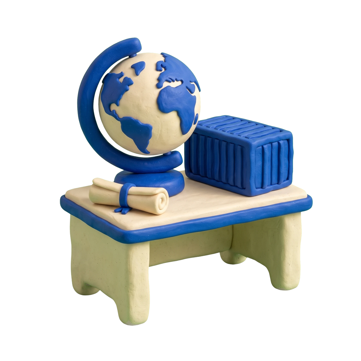 International trade consultant illustration in blue and ivory clay