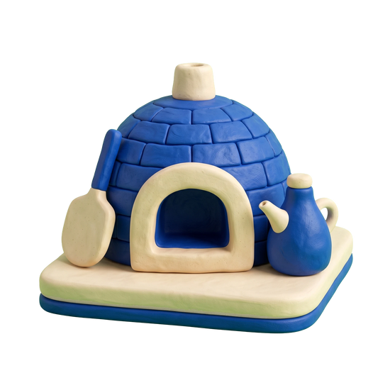 Italian restaurant illustration in blue and ivory clay