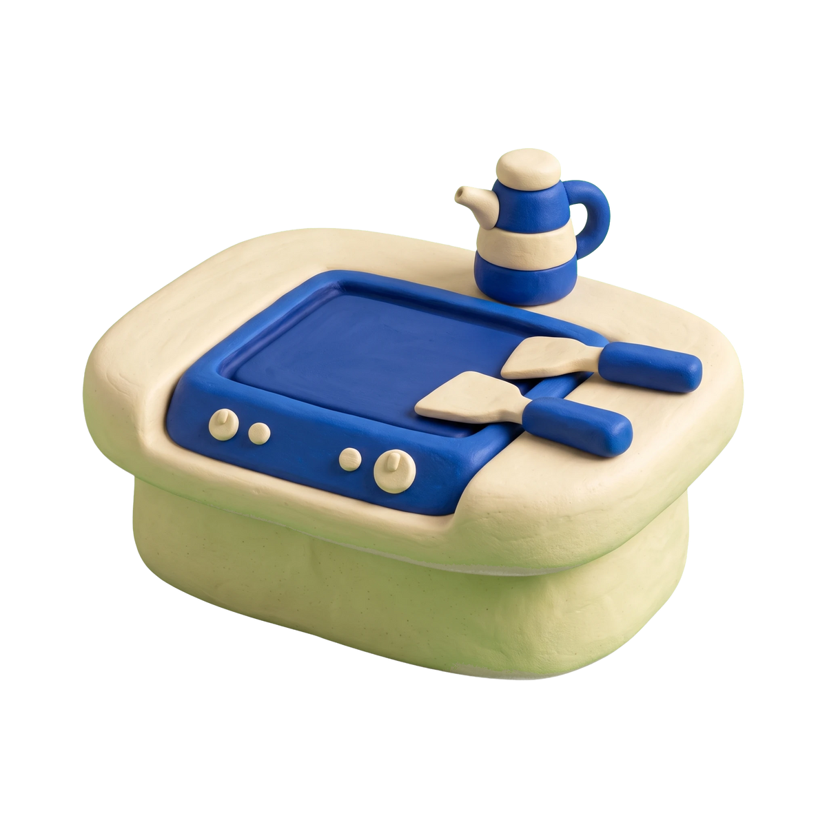 Japanese steakhouse illustration in blue and ivory clay