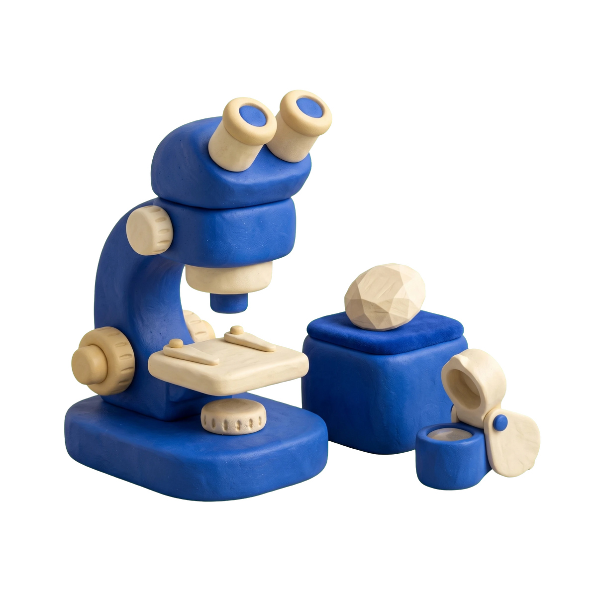 Jewelry appraiser illustration in blue and ivory clay