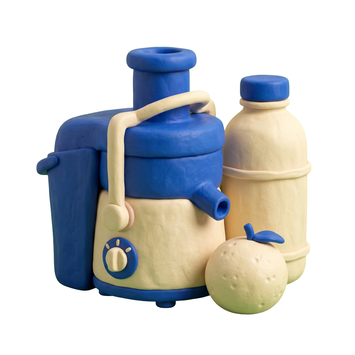 Juice shop illustration in blue and ivory clay