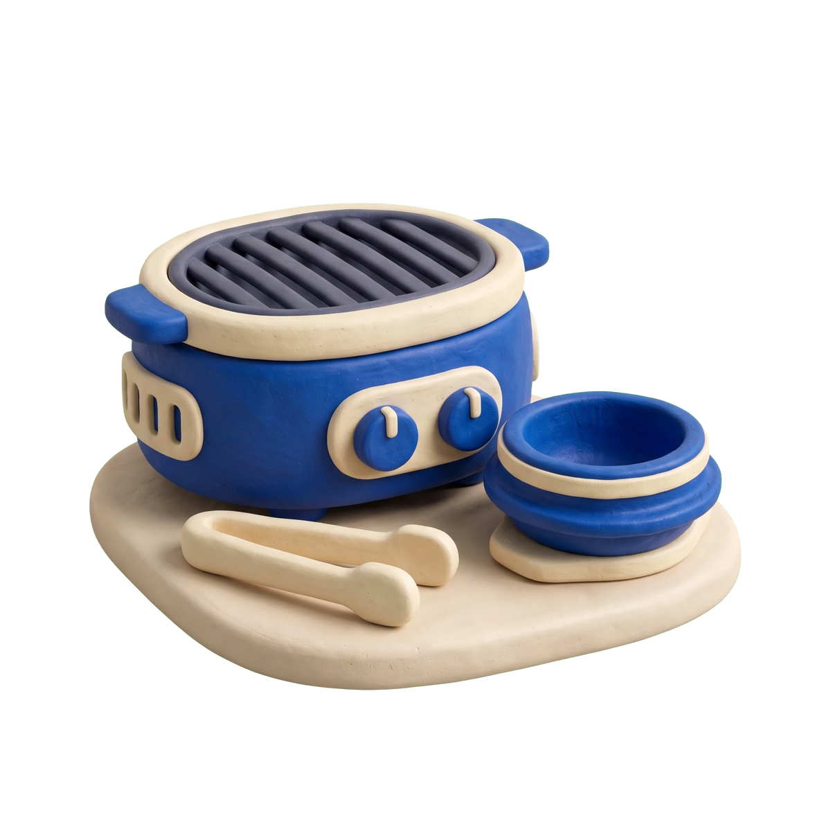 Korean restaurant illustration in blue and ivory clay