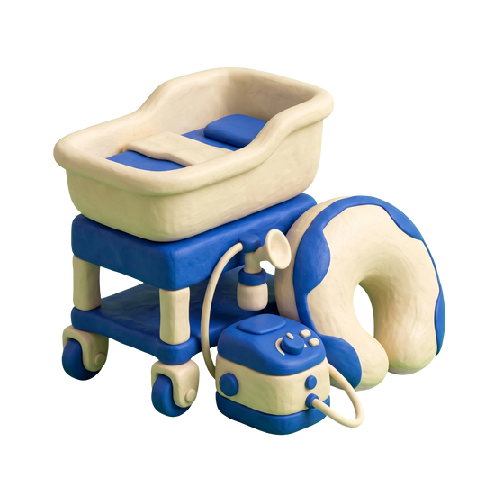Lactation service illustration in blue and ivory clay