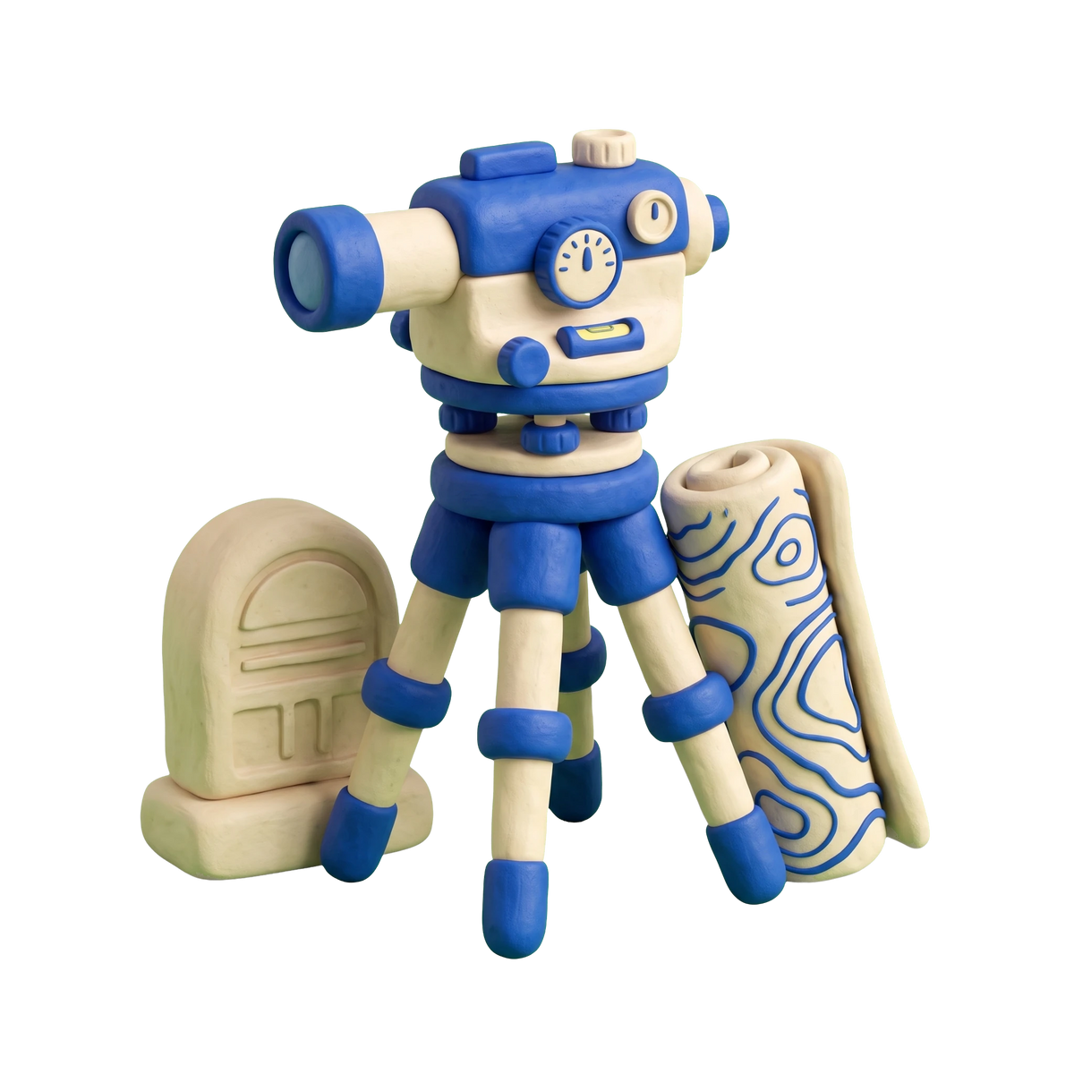 Land surveyor illustration in blue and ivory clay