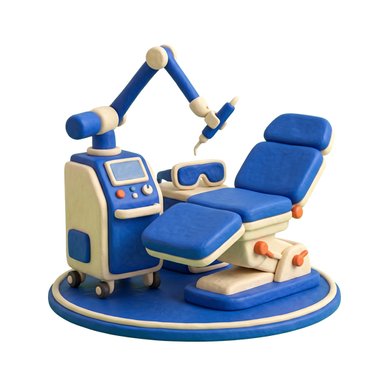 Laser hair removal service illustration in blue and ivory clay