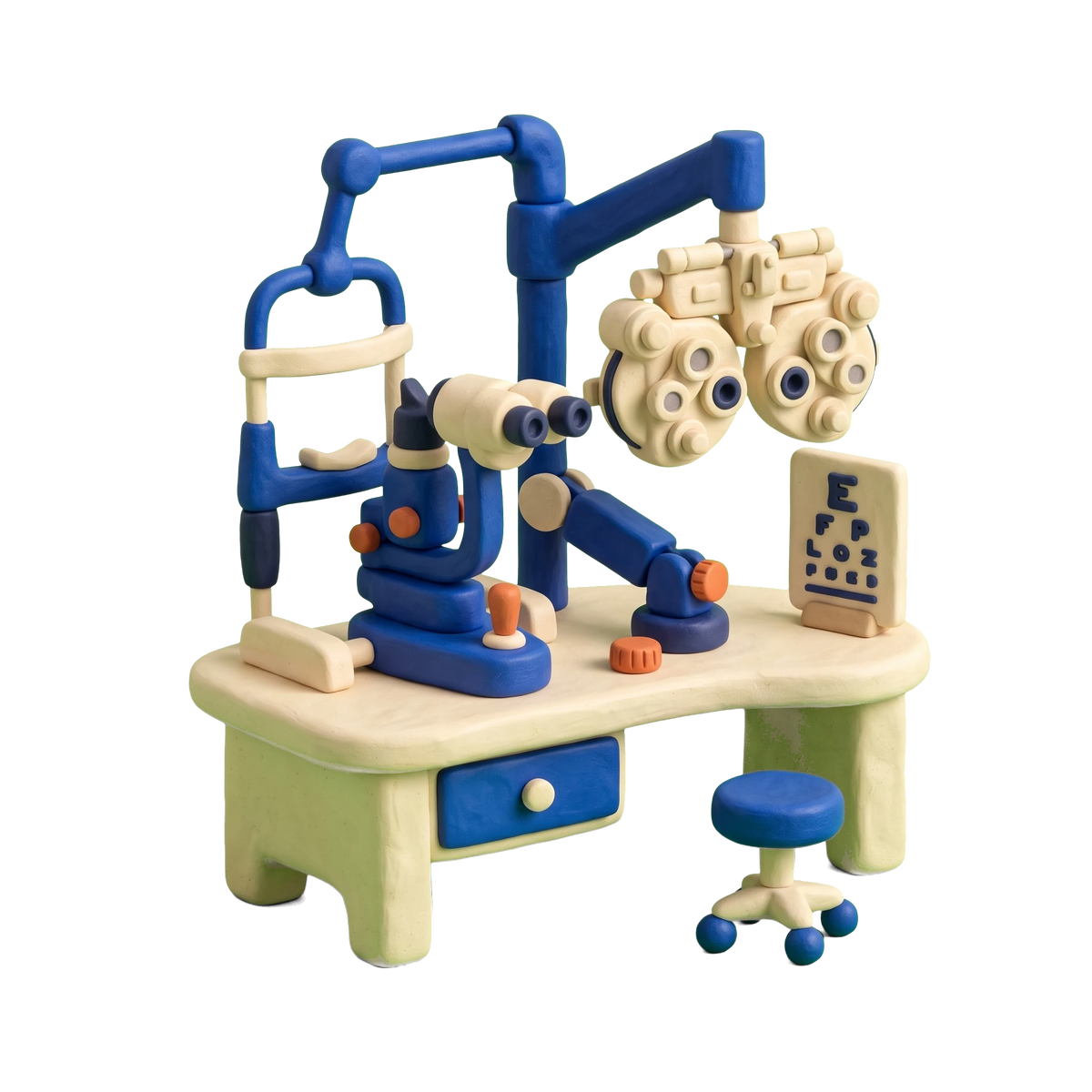 Lasik surgeon illustration in blue and ivory clay