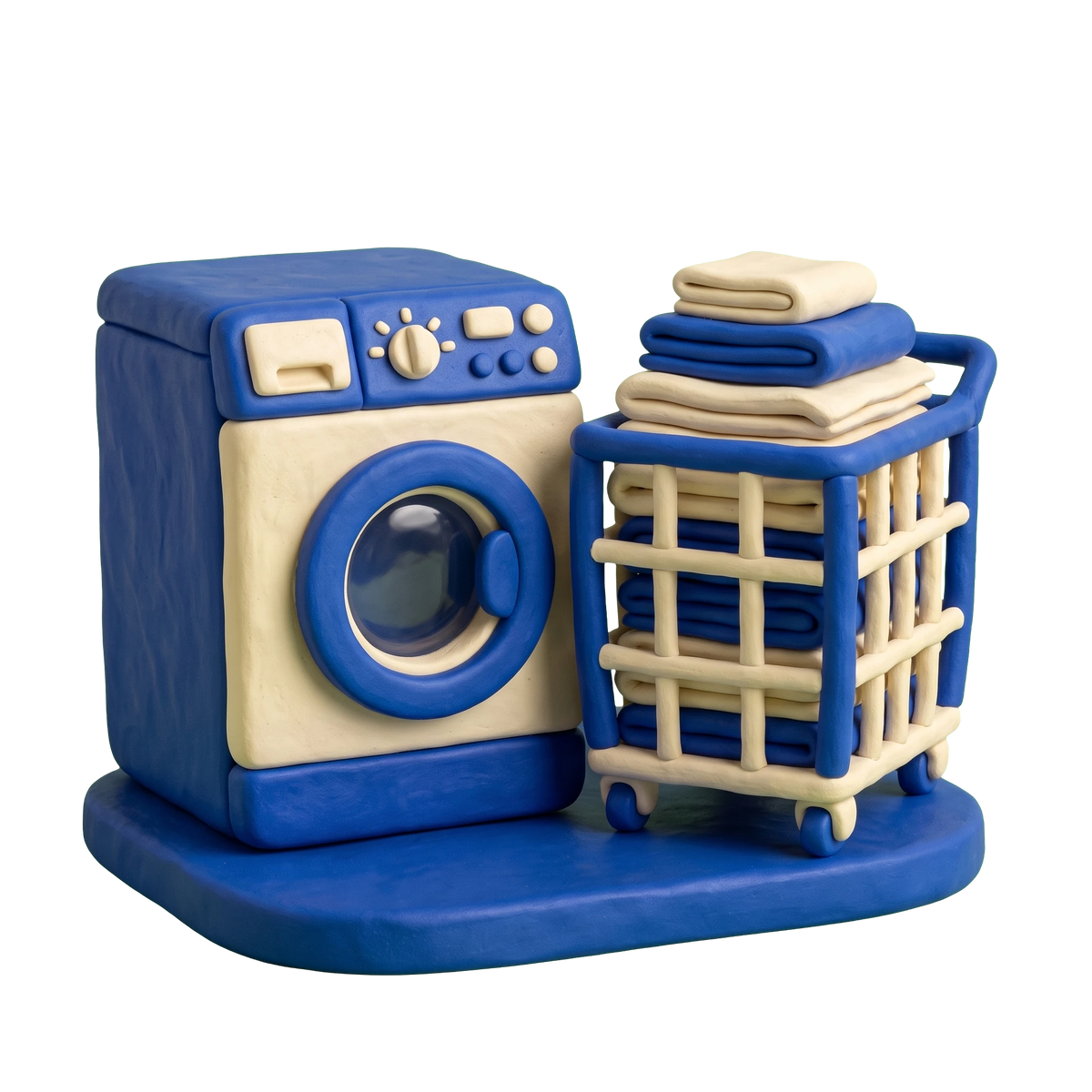 Laundry illustration in blue and ivory clay