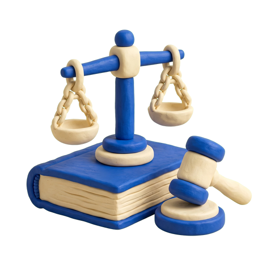 Law firm illustration in blue and ivory clay
