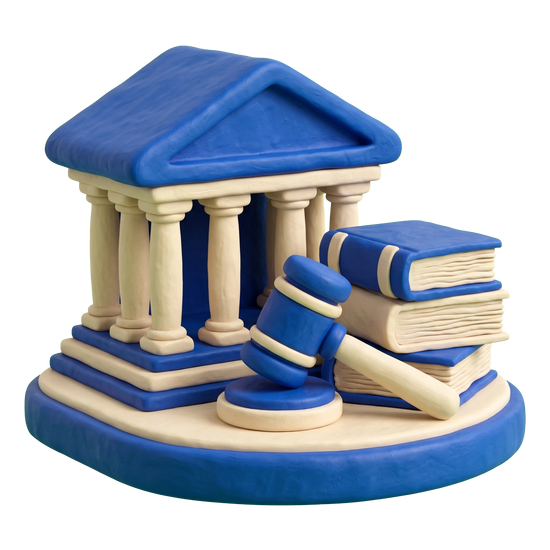 Law school illustration in blue and ivory clay