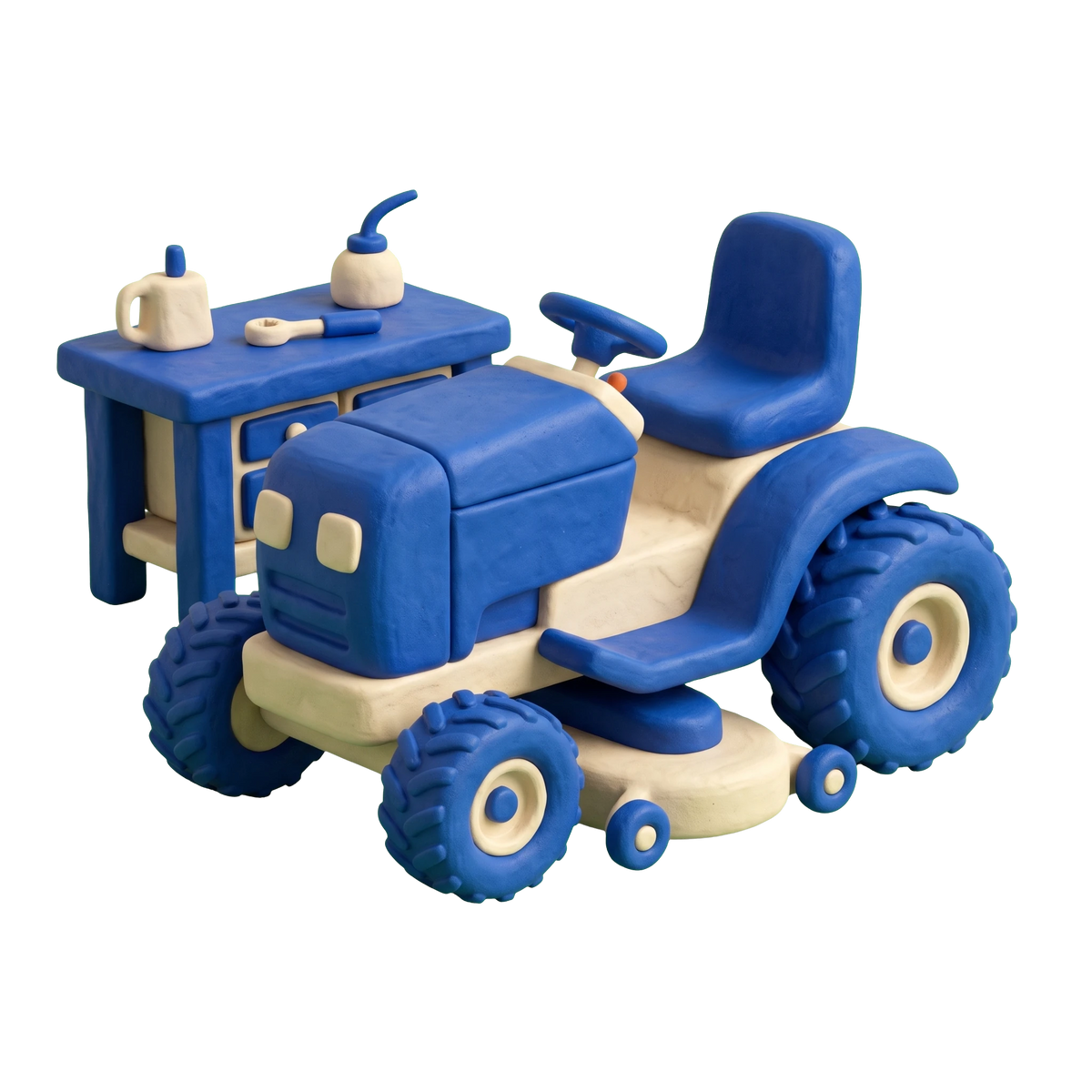 Lawn mower repair service illustration in blue and ivory clay