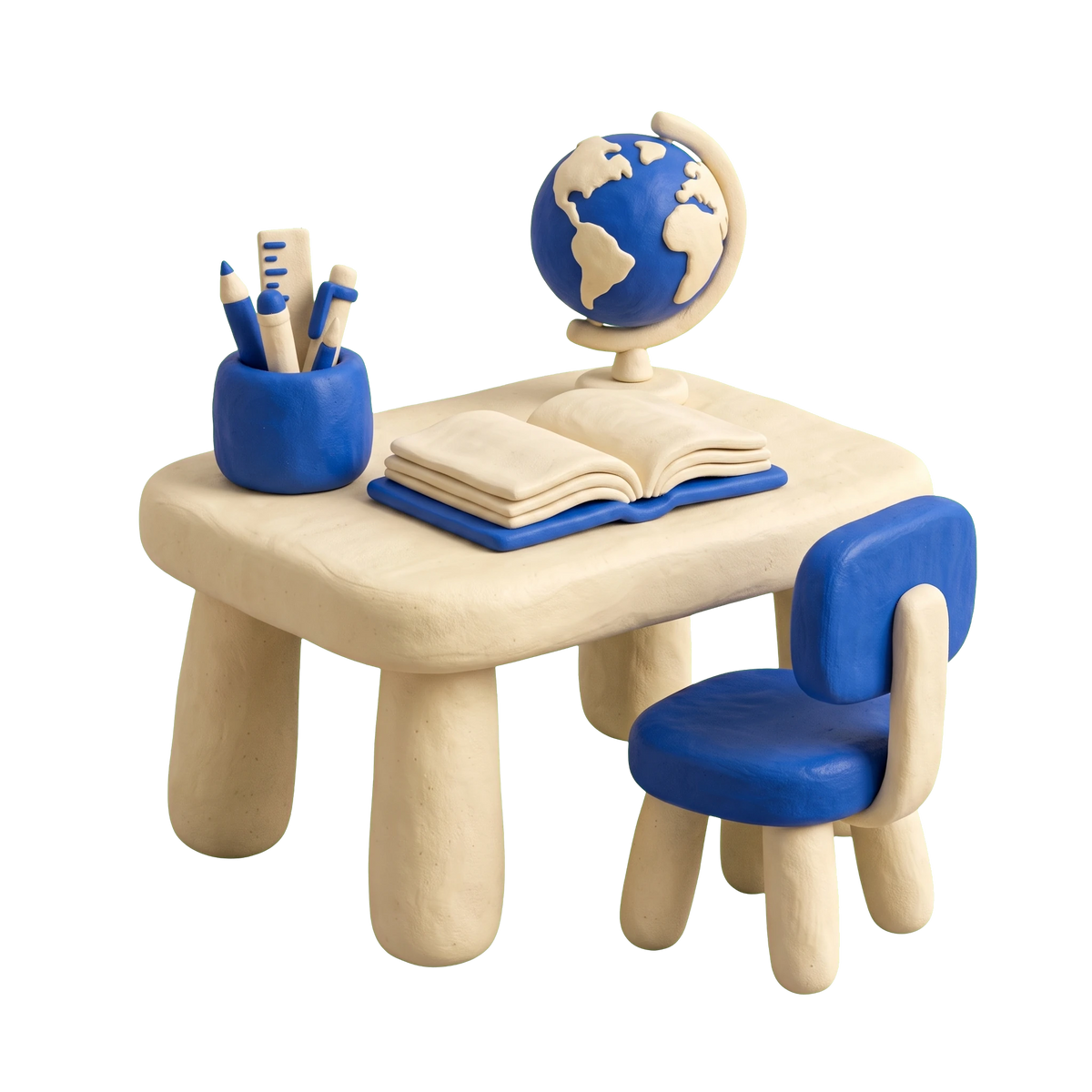 Learning center illustration in blue and ivory clay