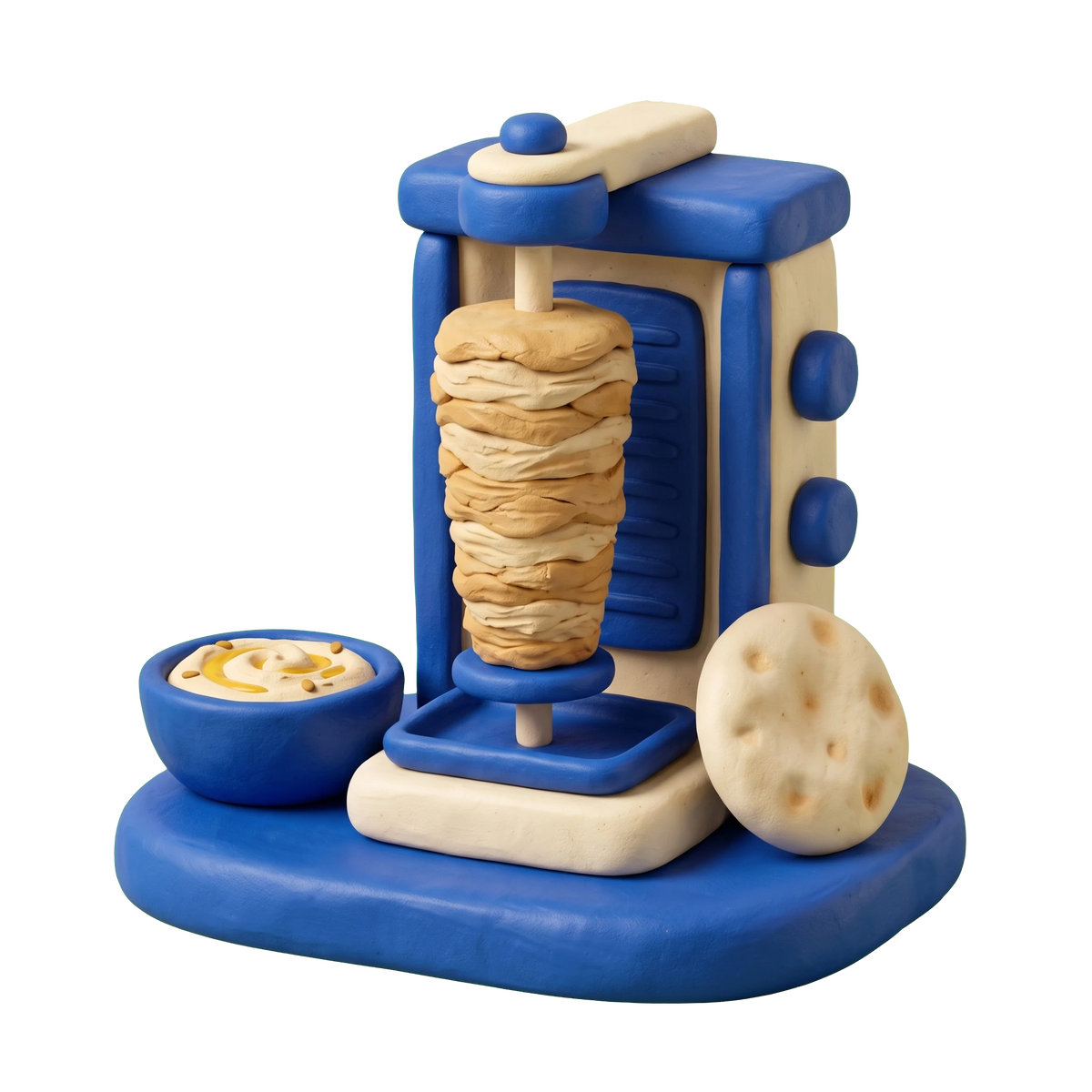 Lebanese restaurant illustration in blue and ivory clay