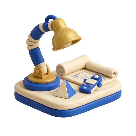 Lighting consultant illustration in blue and ivory clay
