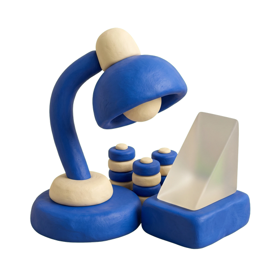 Lighting manufacturer illustration in blue and ivory clay