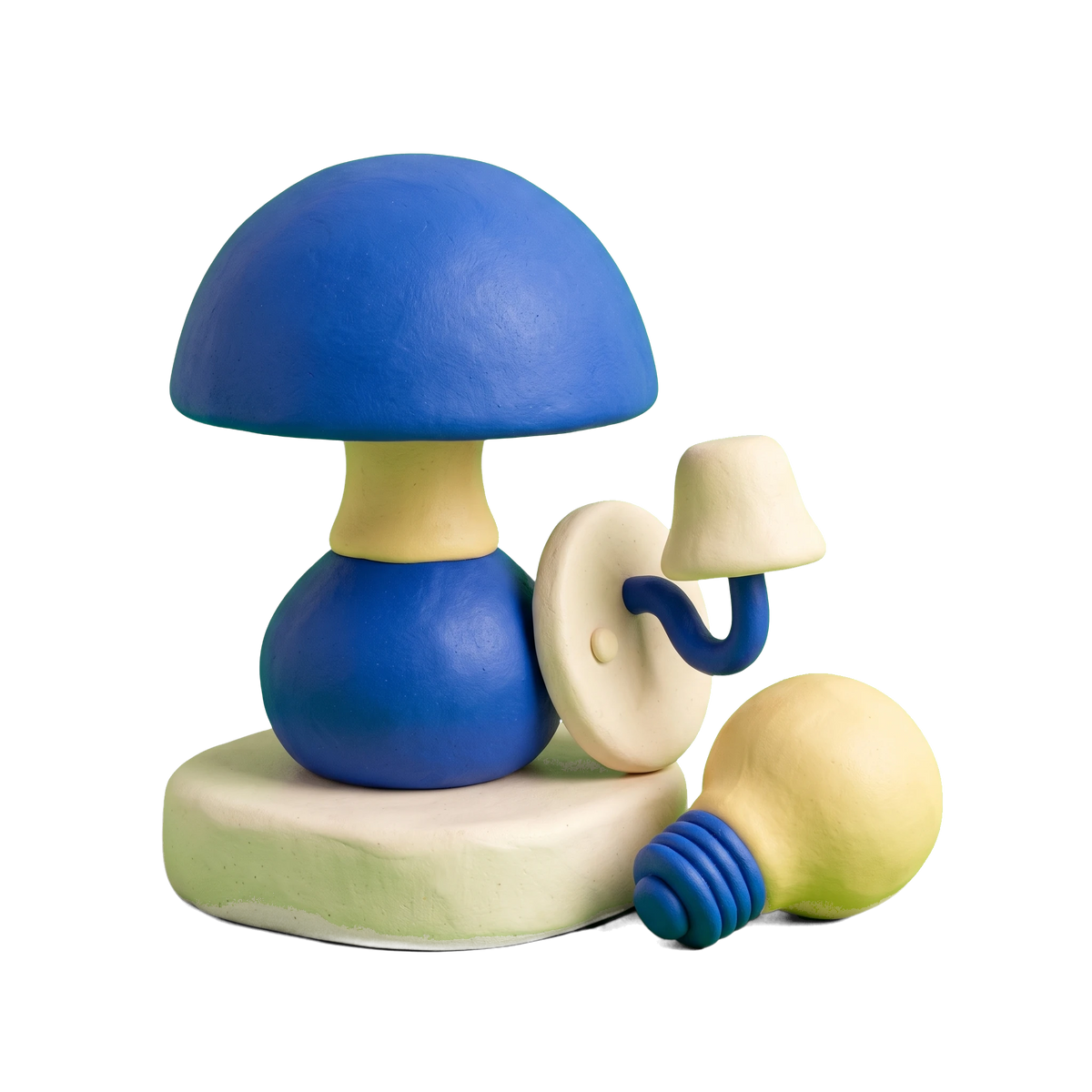 Lighting store illustration in blue and ivory clay