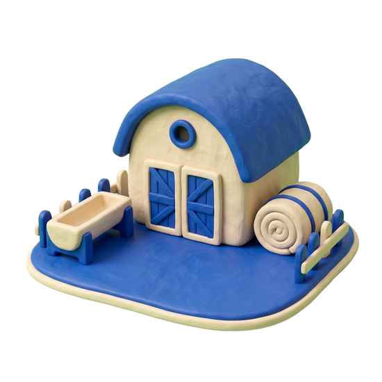 Livestock breeder illustration in blue and ivory clay