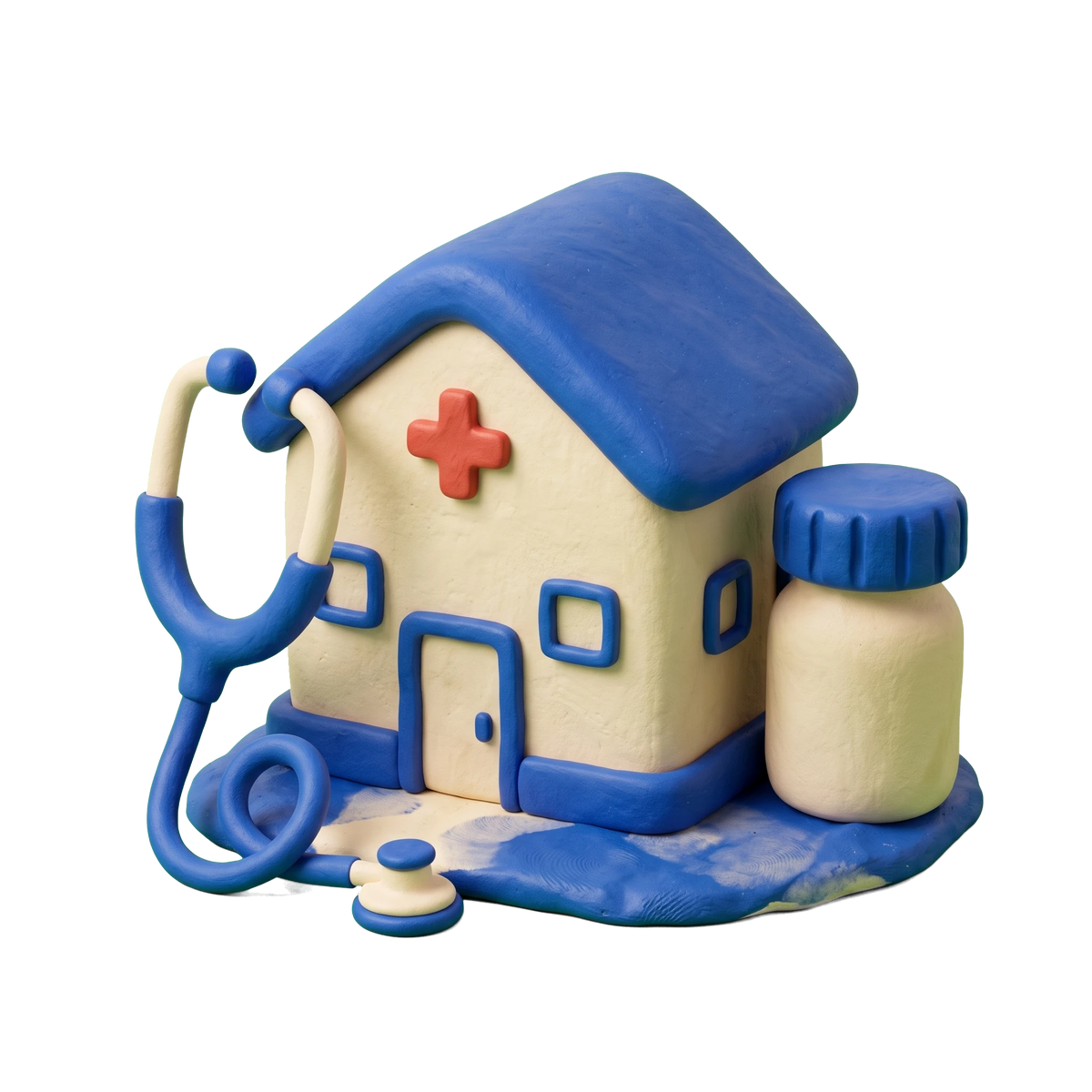 Local medical services illustration in blue and ivory clay