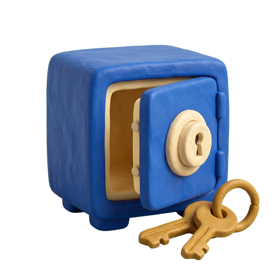 Locksmith illustration in blue and ivory clay