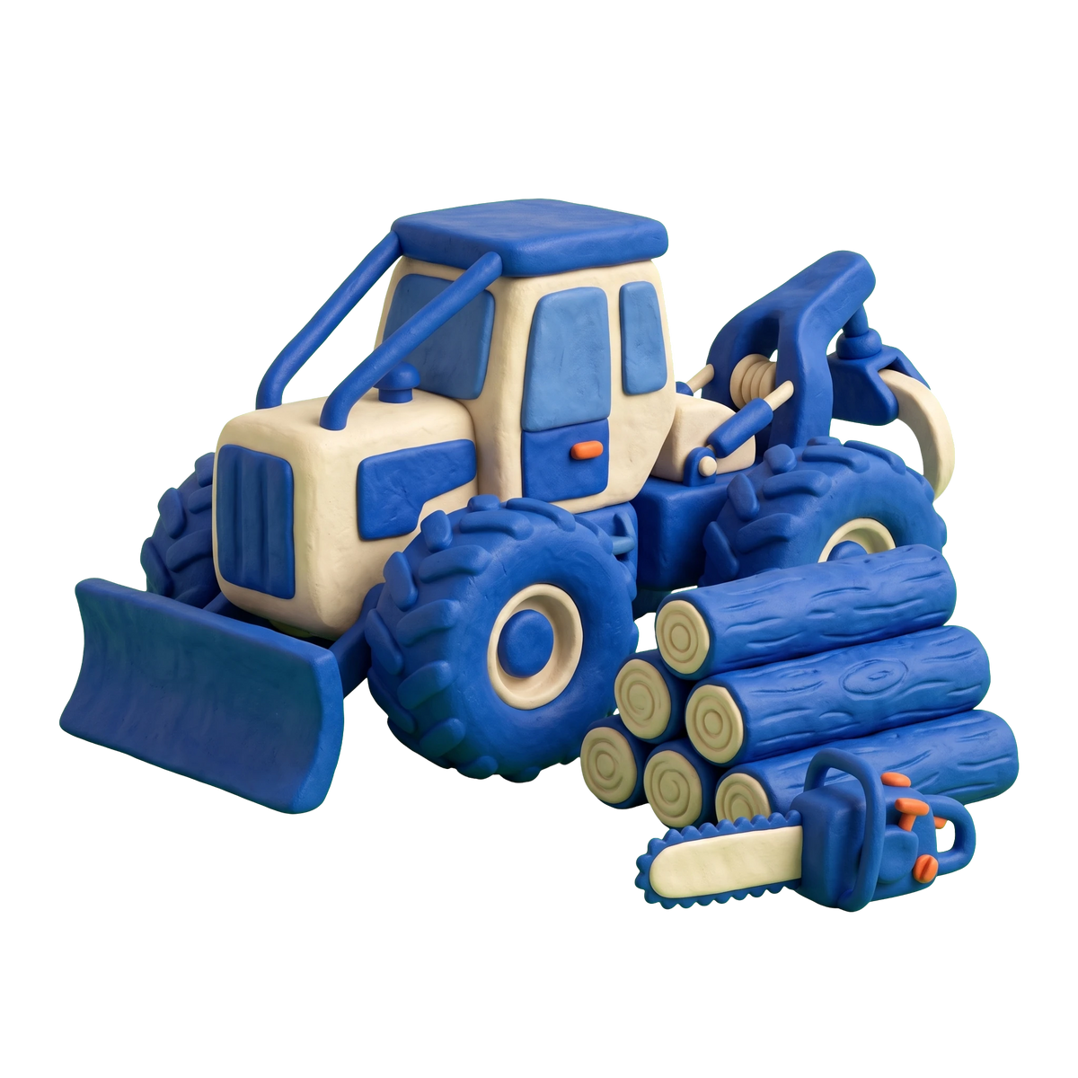 Logging contractor illustration in blue and ivory clay
