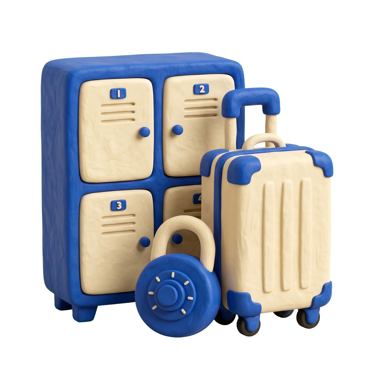 Luggage storage facility illustration in blue and ivory clay