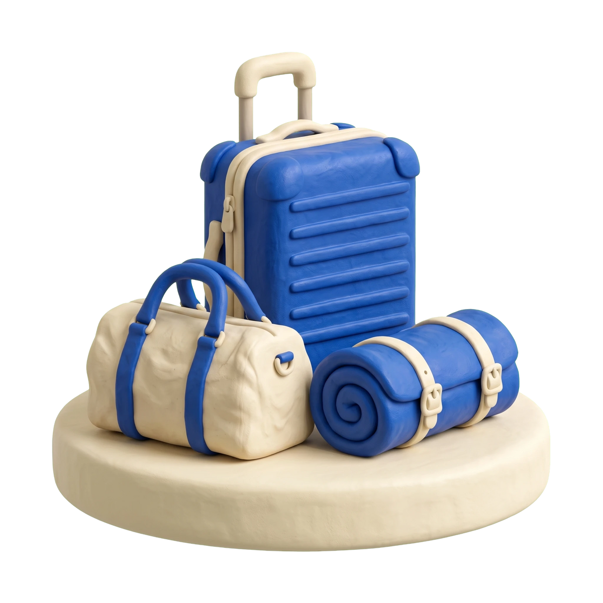 Luggage store illustration in blue and ivory clay