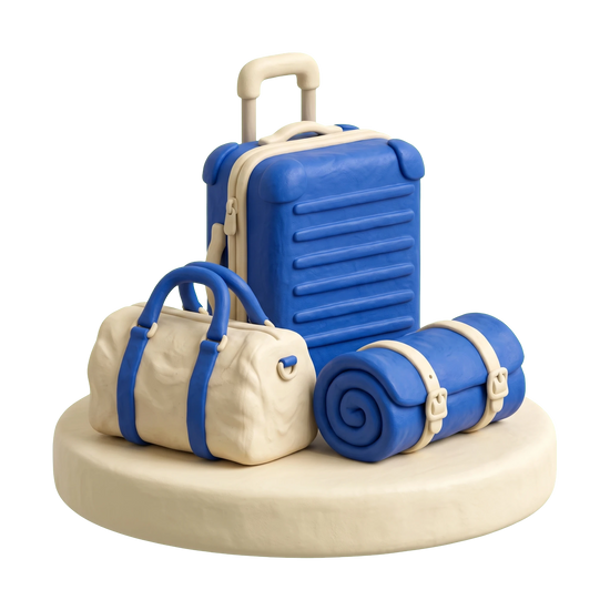 Luggage store illustration in blue and ivory clay