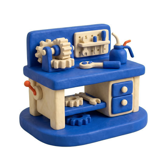 Machine maintenance service illustration in blue and ivory clay