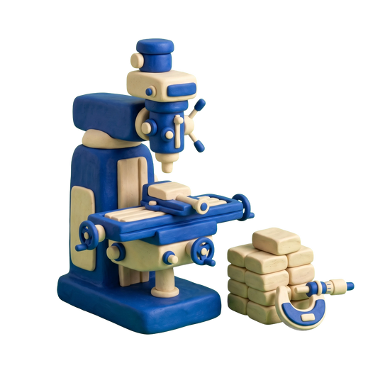 Machining manufacturer illustration in blue and ivory clay