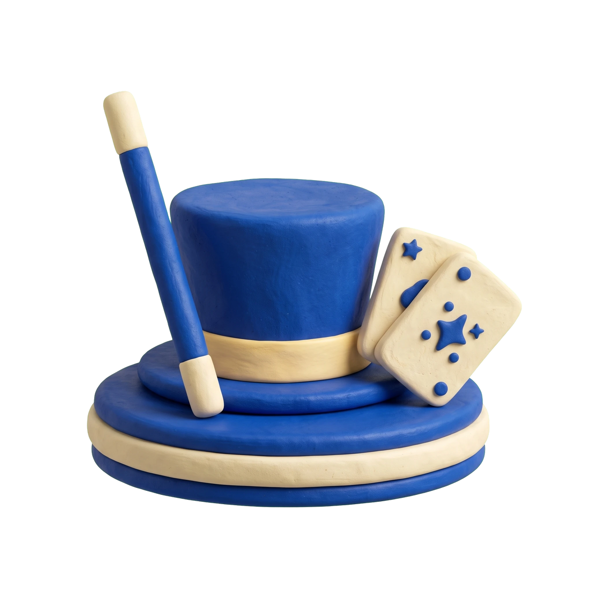 Magician illustration in blue and ivory clay