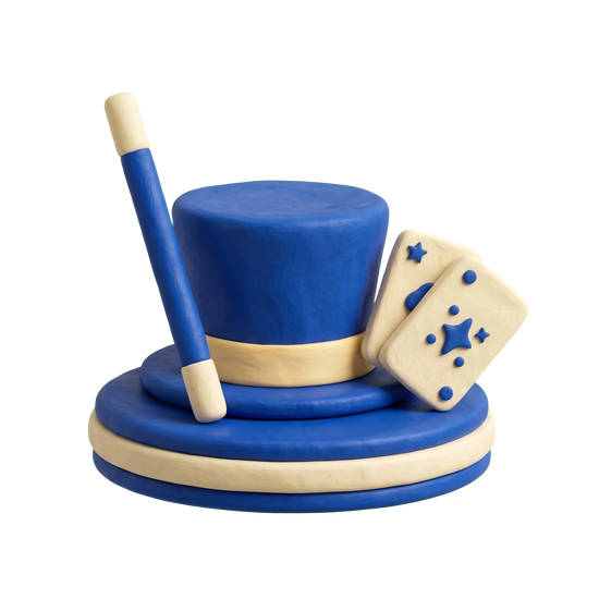 Magician illustration in blue and ivory clay