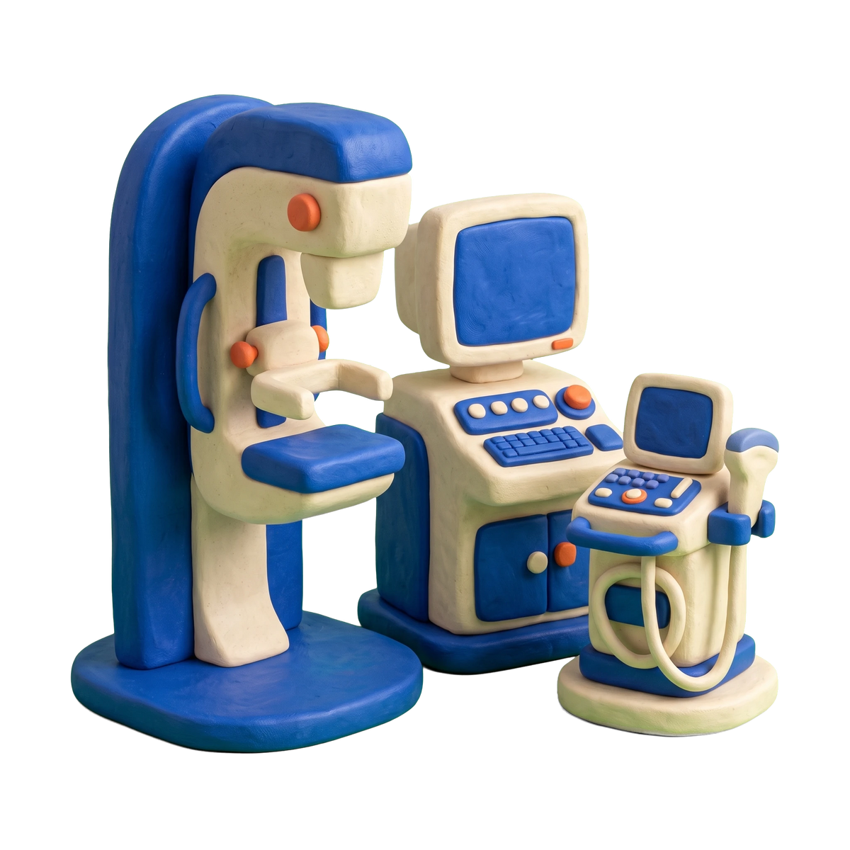 Mammography service illustration in blue and ivory clay
