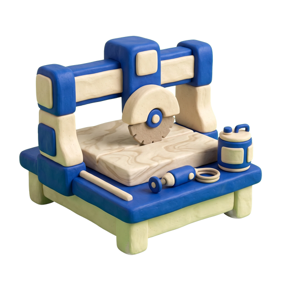 Marble contractor illustration in blue and ivory clay
