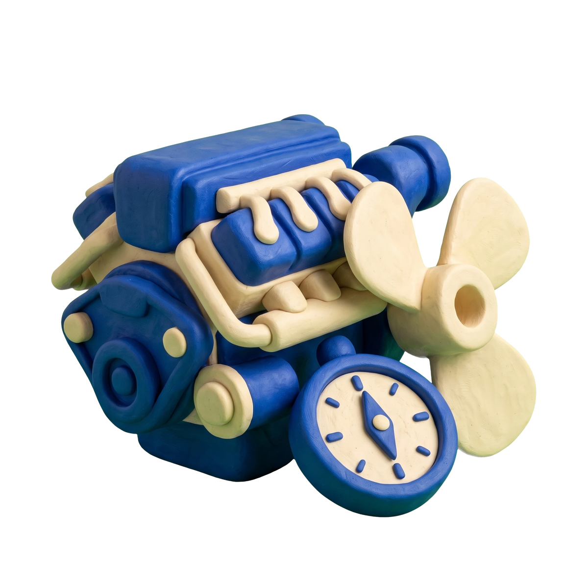 Marine engineer illustration in blue and ivory clay