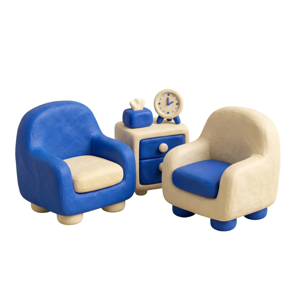 Marriage or relationship counselor illustration in blue and ivory clay