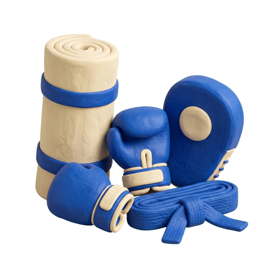 Martial arts club illustration in blue and ivory clay