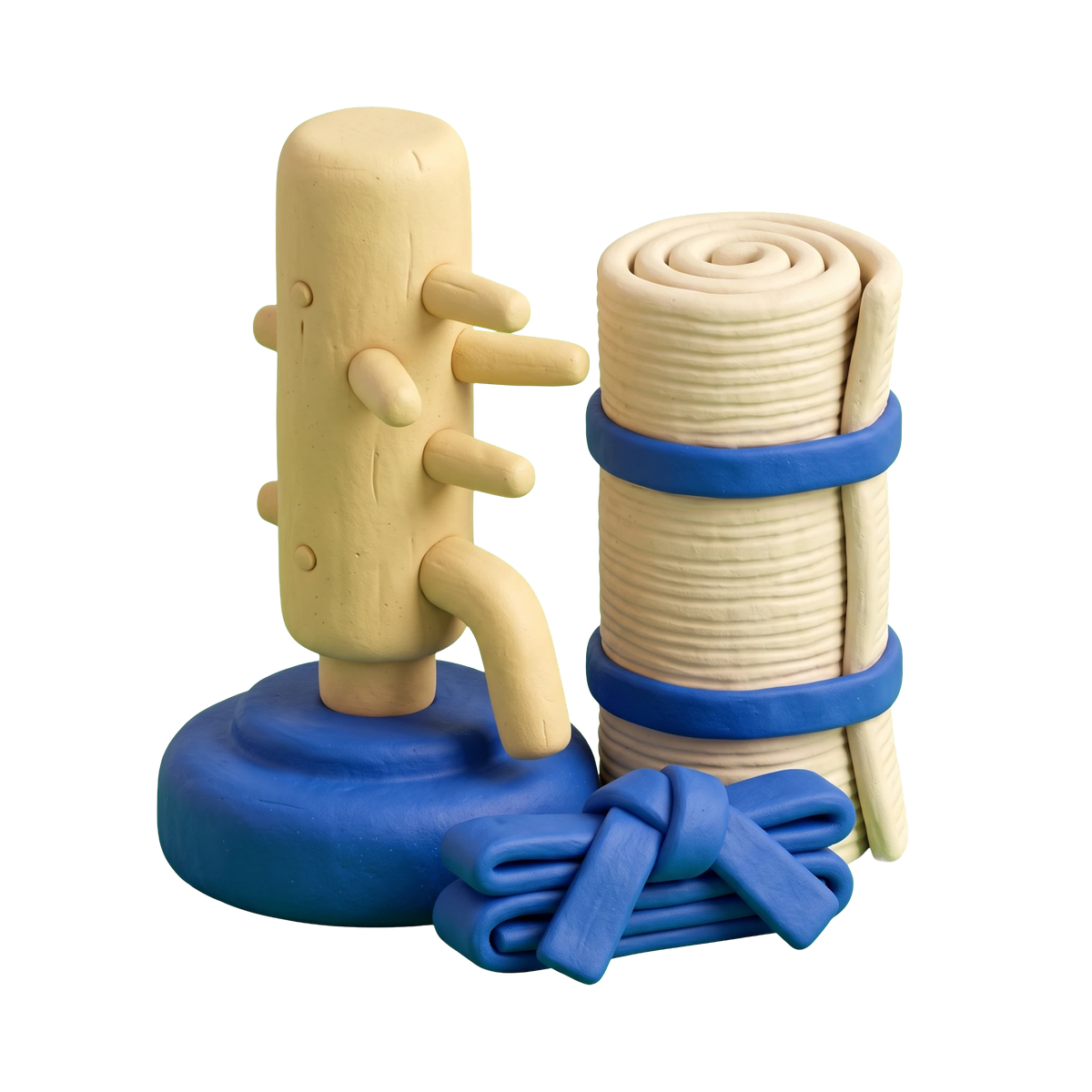 Martial arts school illustration in blue and ivory clay