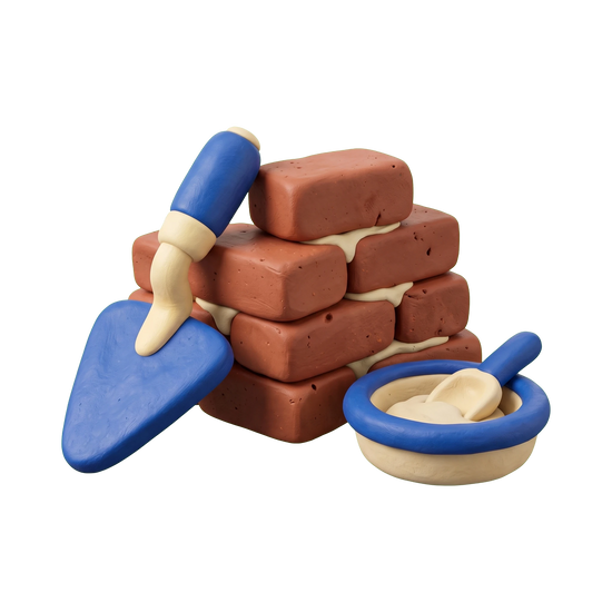 Masonry contractor illustration in blue and ivory clay