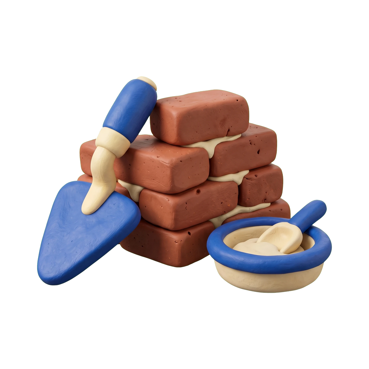 Masonry contractor illustration in blue and ivory clay