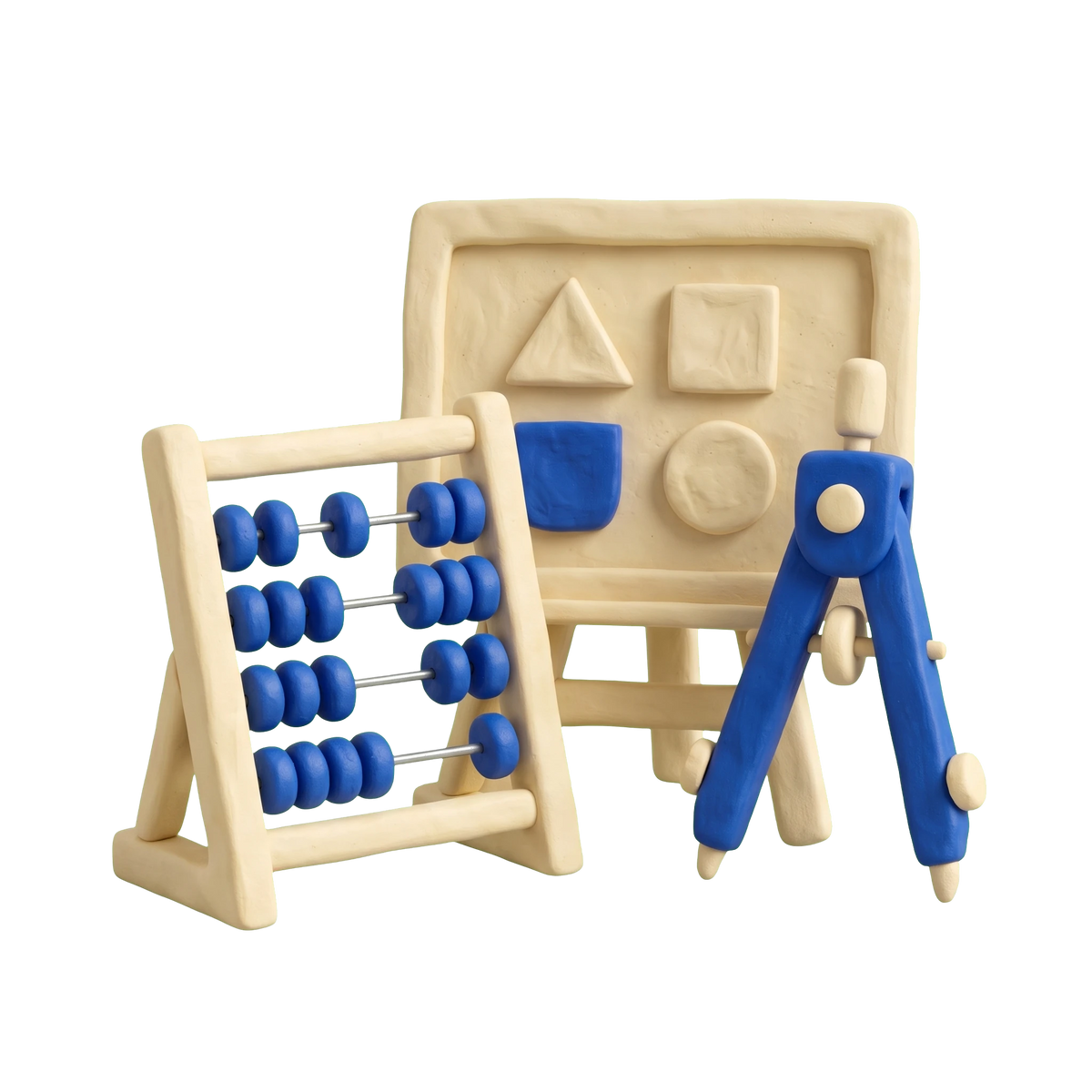 Mathematics school illustration in blue and ivory clay