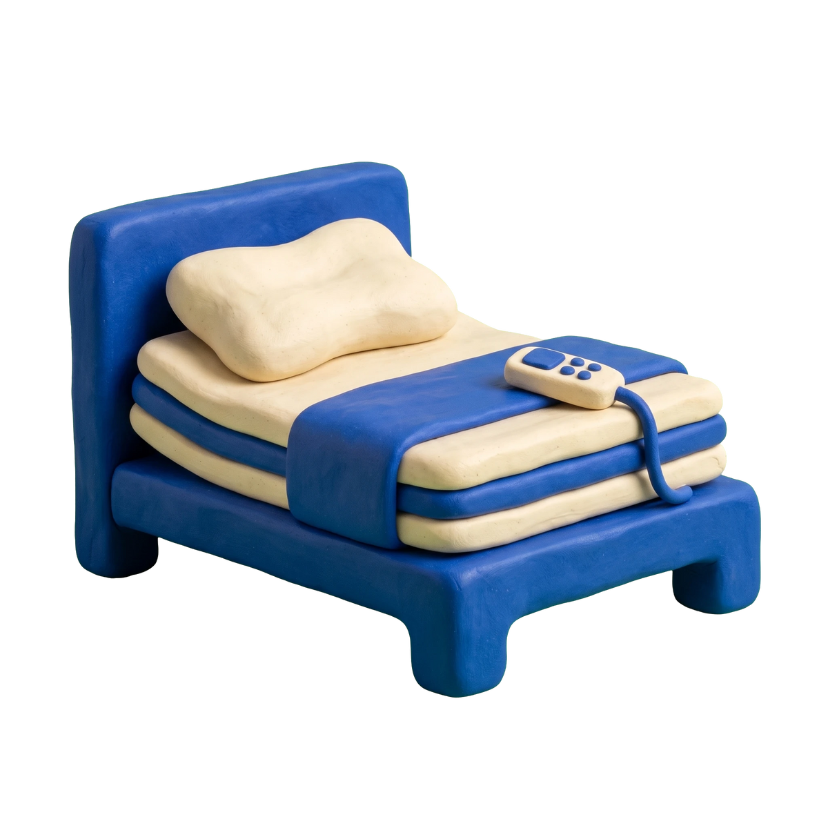 Mattress store illustration in blue and ivory clay