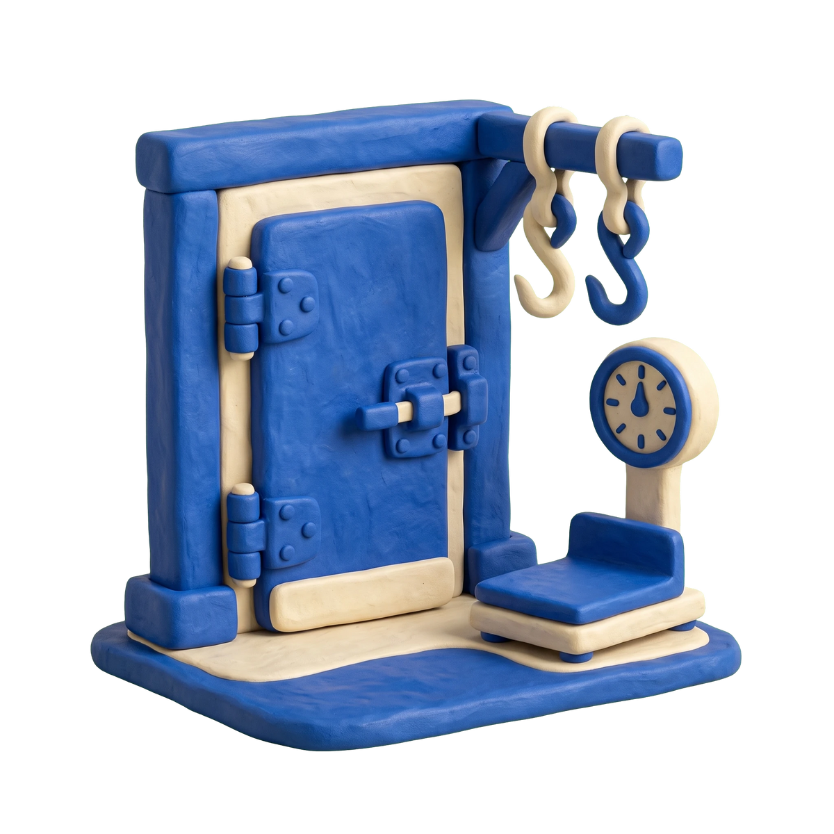 Meat wholesaler illustration in blue and ivory clay