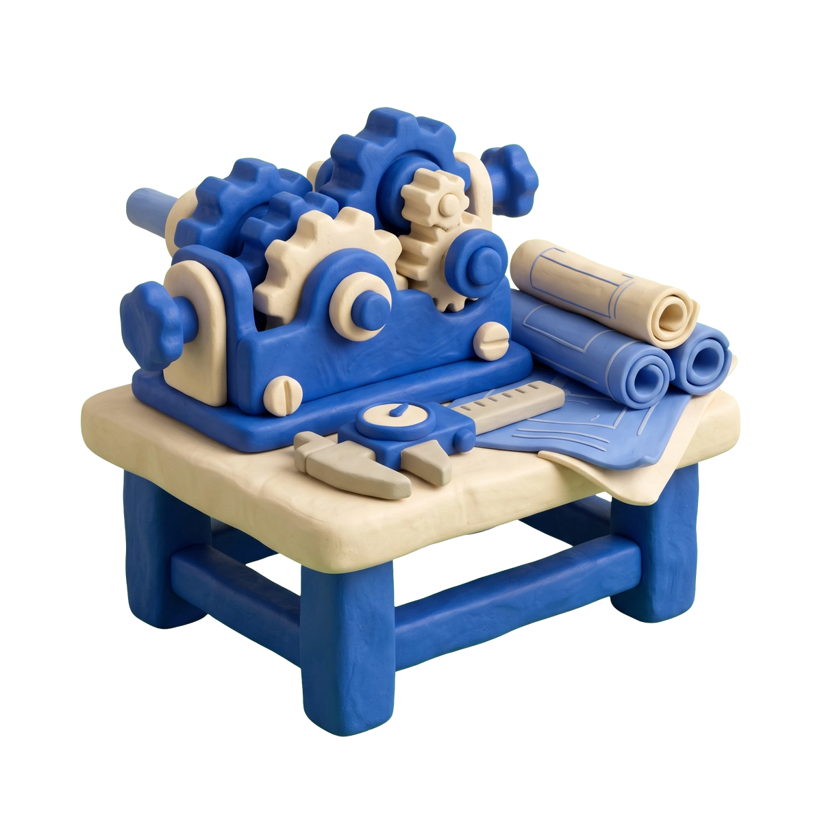 Mechanical engineer illustration in blue and ivory clay