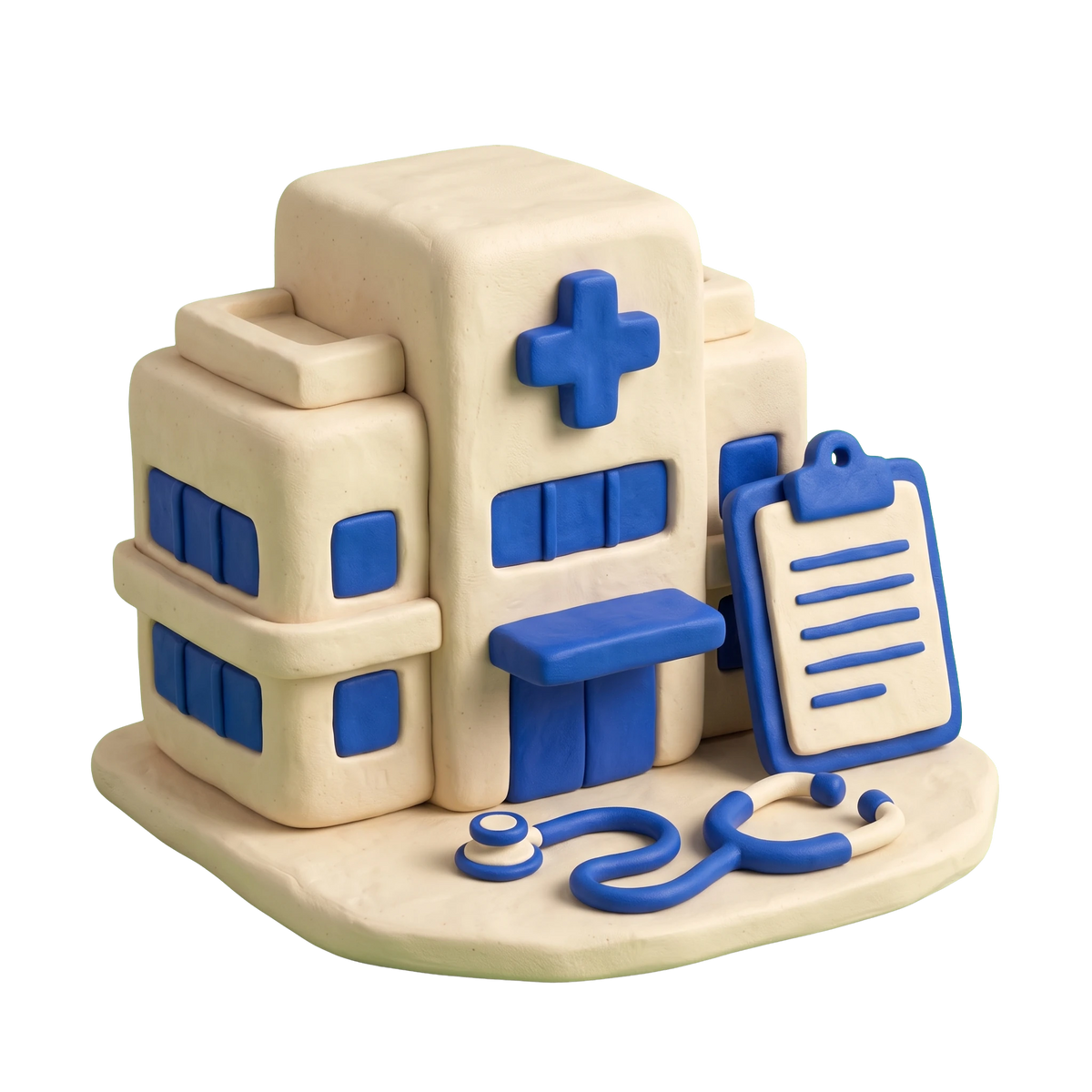 Medical Center illustration in blue and ivory clay