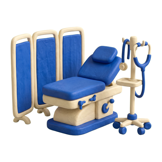 Medical clinic illustration in blue and ivory clay
